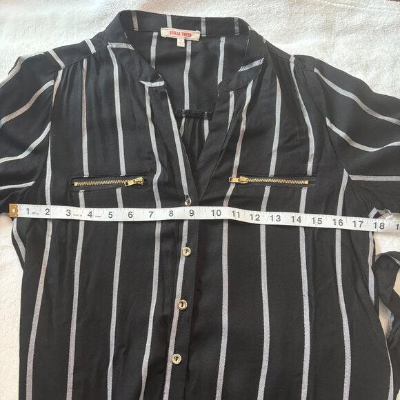 Striped Button-Up Shirt Midi Dress With Roll-Tab Sleeves & Tie Waist Size Small - Picture 10 of 13